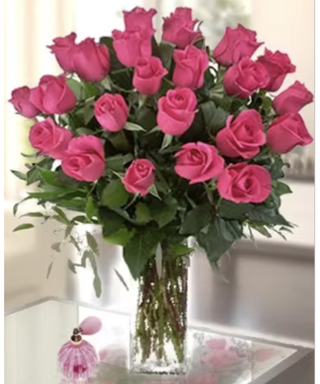 long-stem hot pink roses